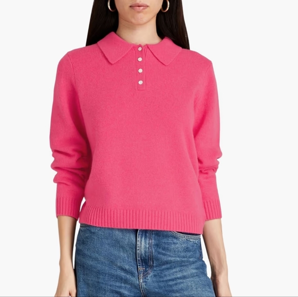 ALEX MILL Alice Cashmere Polo Sweater Pink Medium - Picture 1 of 10